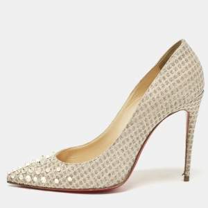 Christian Louboutin Gold Lurex Fabric Spikeyshell Pumps Size 38