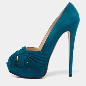 Christian Louboutin Blue Suede CrissCross Platform Pumps Size 39