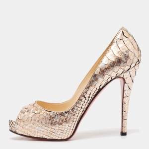 Christian Louboutin Rose Gold/Silver Python Very Prive Pumps Size 37.5