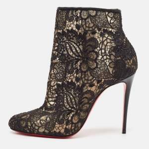 Christian Louboutin Black Lace Miss Tennis Ankle Boots Size 38