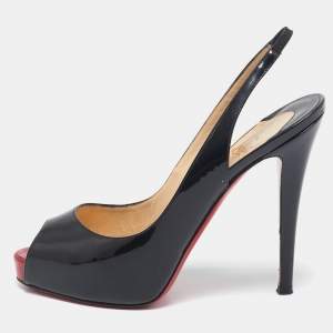 Christian Louboutin Black Patent Private Number Peep Toe Pumps Size 39