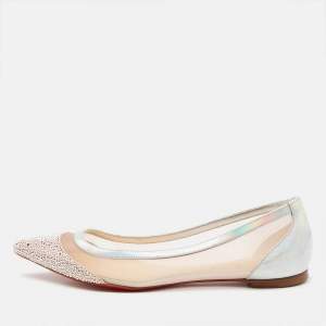 Christian Louboutin Multicolor Lace and Leather Crystal Embellished Ballet Flats Size 38