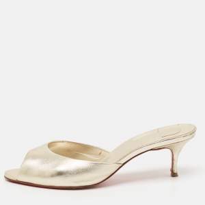 Christian Louboutin Metallic Gold Leather Me Dolly Slide Sandals Size 37.5
