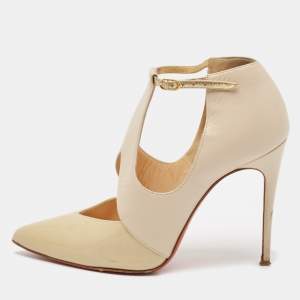 Christian Louboutin Beige/Nude Leather and Patent Leather Dictata Pumps Size 35.5