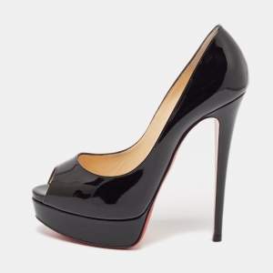 Christian Louboutin Black Patent Leather Lady Peep Pumps Size 38