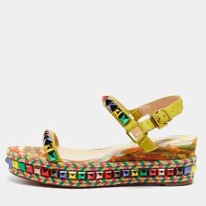 Christian Louboutin Multicolor Suede Pyraclou Ankle Strap Sandals Size 37
