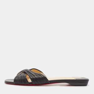 Christian Louboutin Black Leather Nicol Flat Slides Size 39