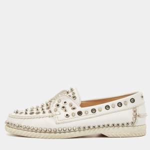 Christian Louboutin White Leather Steckel Loafers Size 38.5