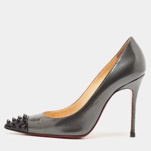 Christian Louboutin Black/Grey Leather Geo Pumps Size 35