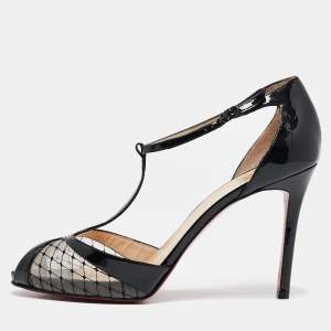 Christian Louboutin Black Lace and Mesh Chantilly  T-Strap Sandals Size 40