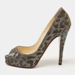 Christian Louboutin Metallic Leopard Print Lurex Fabric Very Prive Pumps Size 35.5
