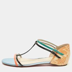 Christian Louboutin Multicolor Patent and Snakeskin Arnold Strappy Flat Sandals Size 39.5
