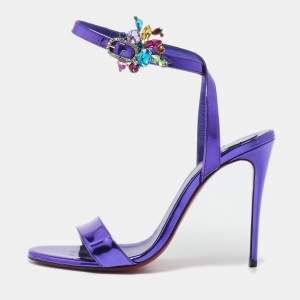 Christian Louboutin Metallic Blue Patent Leather Goldie Joli Sandals Size 36