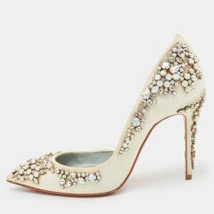 Christian Louboutin White Satin Brodiriza Embellished D'orsay Pumps Size 35.5