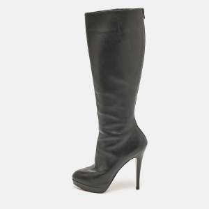 Christian Louboutin Black Leather Bianca Botta Knee High Boots Size 37.5