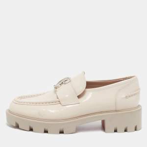 Christian Louboutin Beige Patent Leather CL Moc Lug Loafers Size 36
