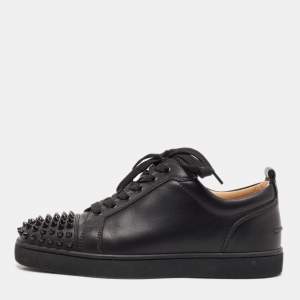 Christian Louboutin Black Leather Louis Junior Spike Lace Up Sneakers Size 39