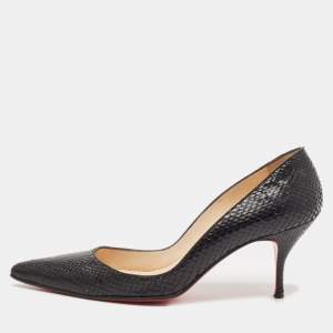 Pre Owned Christian Louboutin Black Snakeskin Leather So Kate Pumps Size 37