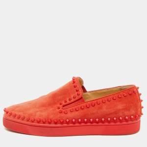 Christian Louboutin Red Suede Pik Boat Slip On Sneakers Size 39.5