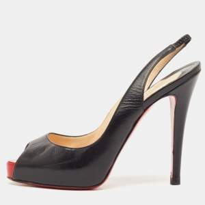 Christian Louboutin Black Leather Private Number Slingback Pumps Size 37