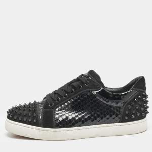 Christian Louboutin Black Embossed Patent Leather and Suede Vieira 2 Sneakers Size 39.5
