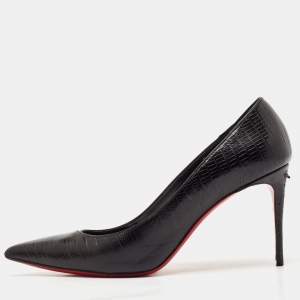 Christian Louboutin Black Lizard Embossed Leather Pigalle Follies Pumps Size 40