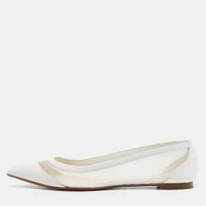 Christian Louboutin White Leather and Mesh Galativi Ballet Flats Size 37