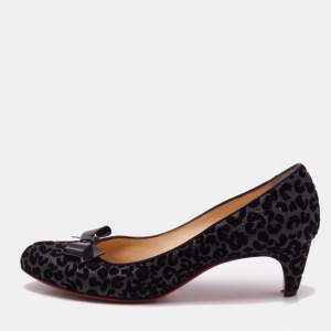 Christian Louboutin Black Patent Leather and Velvet Minima Bow Pumps Size 39.5