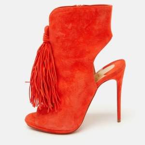 Christian Louboutin Orange Suede Otoka Open Toe Ankle Booties Size 37.5