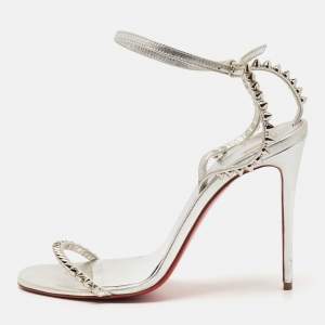 Christian Louboutin Silver Leather So Me Ankle Strap Sandals Size 39