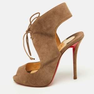Christian Louboutin Brown Suede Allegra Peep-Toe Sandals Size 37