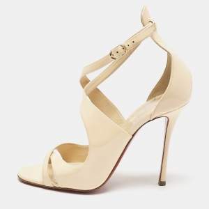 Christian Louboutin Beige Patent Leather Malefissima Ankle Strap Sandals Size 39.5