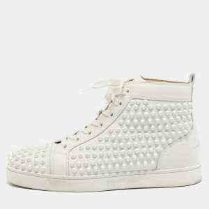 Christian Louboutin White/Silver Leather Louis Spikes High Top Sneakers Size 39