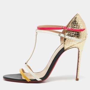 Christian Louboutin Multicolor Python Embossed Leather And Leather Arnold Sandals Size 38.5