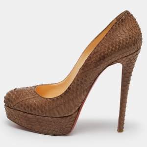 Christian Louboutin Brown Python Leather Bianca Platform Pumps Size 39
