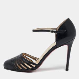 Christian Louboutin Black Patent Leather En passant Ankle Strap Sandals Size 39