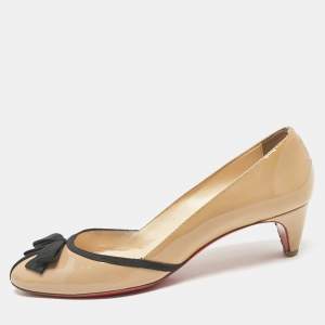Christian Louboutin Beige Patent Leather Ptit Nodo Pumps Size 38
