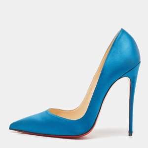Christian Louboutin Blue Satin  So Kate Pointed Toe Pumps Size 40