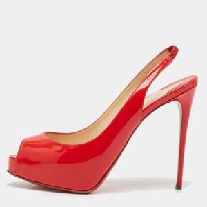 Christian Louboutin Red Patent Leather Private Number Sandals Size 36.5