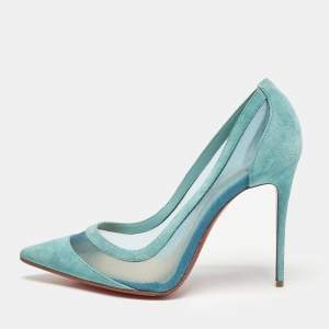 Christian Louboutin Blue Mesh and Suede Galativi Pumps Size 38