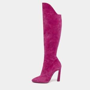 Christian Louboutin Rose Pink Suede Zip Up Knee Length Boots Size 39