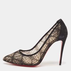 Christian Louboutin Black Lace and Suede Eloise Pumps Size 37