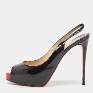 Christian Louboutin Black Patent Private Number Slingback Pumps Size 38