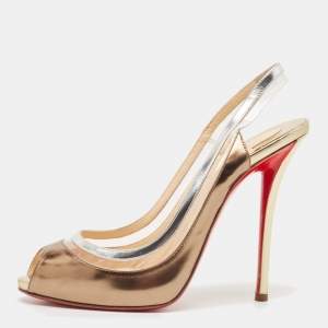 Christian Louboutin Multicolor Leather and PVC Gospell Slingback Pumps Size 38
