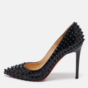 Christian Louboutin Black Patent Leather Pigalle Spikes Pumps Size 38.5