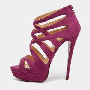 Christian Louboutin Pink Suede Balota Strappy Platform Sandals Size 40