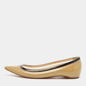 Christian Louboutin Beige/Black Patent Leather and PVC Paulina Ballet Flats Size 36.5