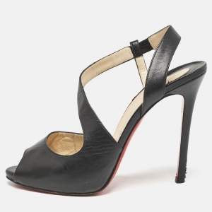 Christian Louboutin Black Leather Viveka Cross Strap Platform Sandals Size 39.5