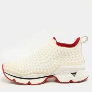 Christian Louboutin White Neoprene Spike Sock Slip On Platform Sneakers Size 39.5
