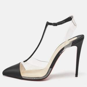 Christian Louboutin Black Satin and PVC Crystal Embellished Nosy Pumps Size 39